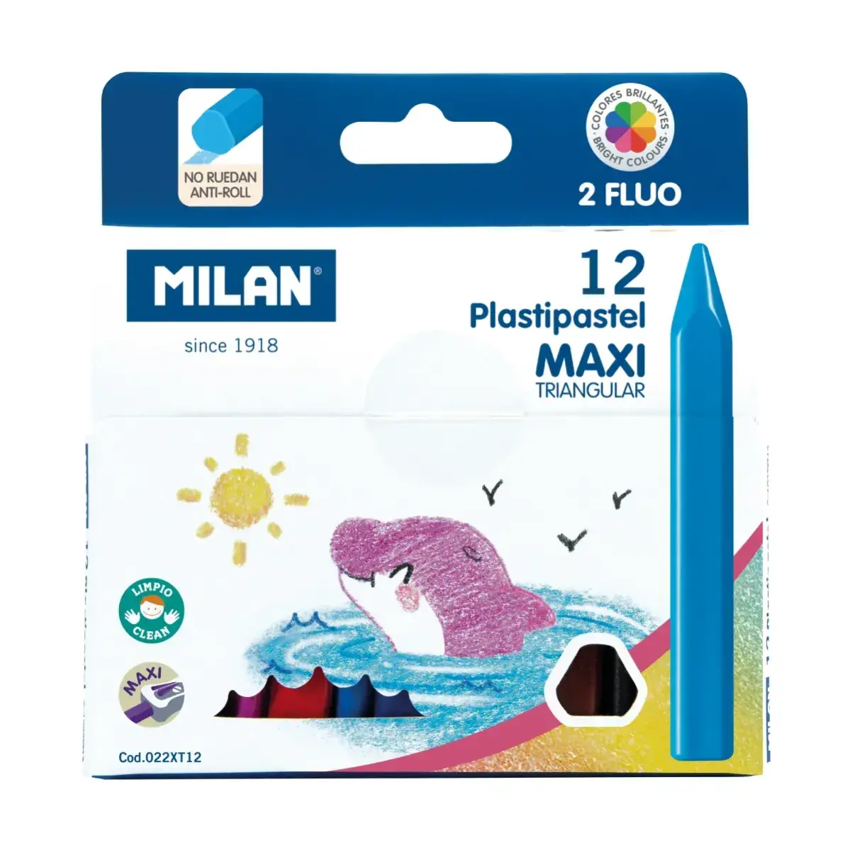 Boîte 12 Plastipastel MAXI triangulaires (contient 2 couleurs fluo)