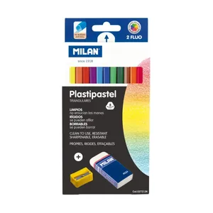 Boîte 12 Plastipastel + gomme + taille-crayons (avec plateau intérieur)
