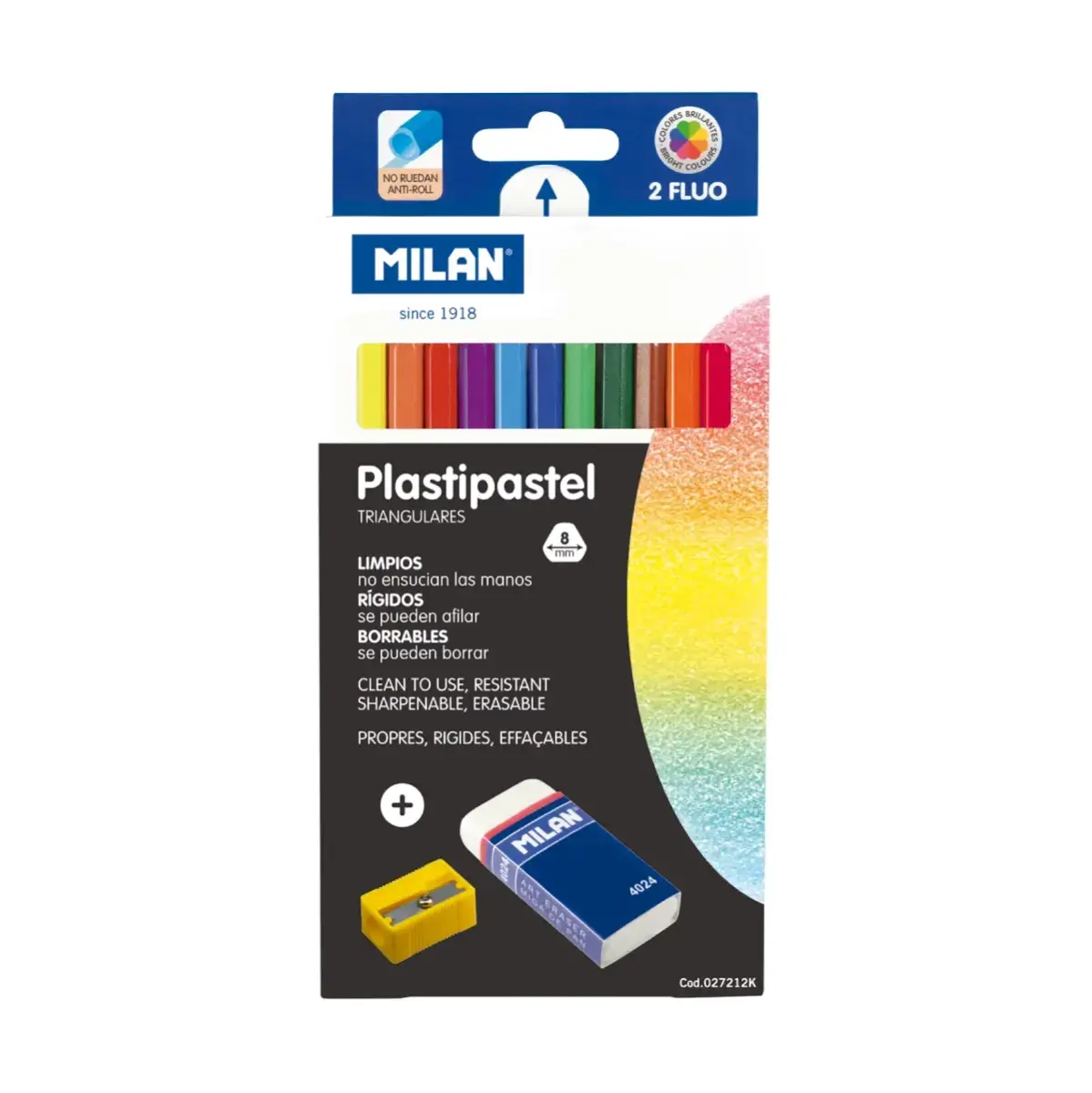 Boîte 12 Plastipastel + gomme + taille-crayons (avec plateau intérieur)