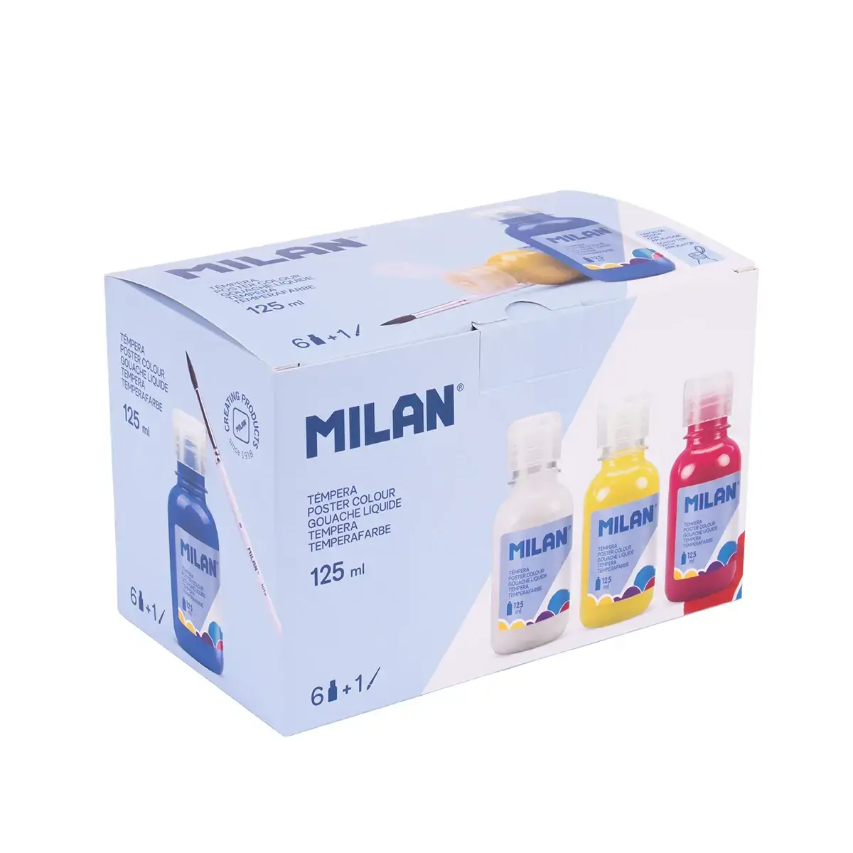 Boîte 6 bouteilles de gouache de couleur 125 ml avec pinceau