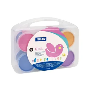 Boîte 6 pots 100 ml peinture au doigt couleurs métallisées