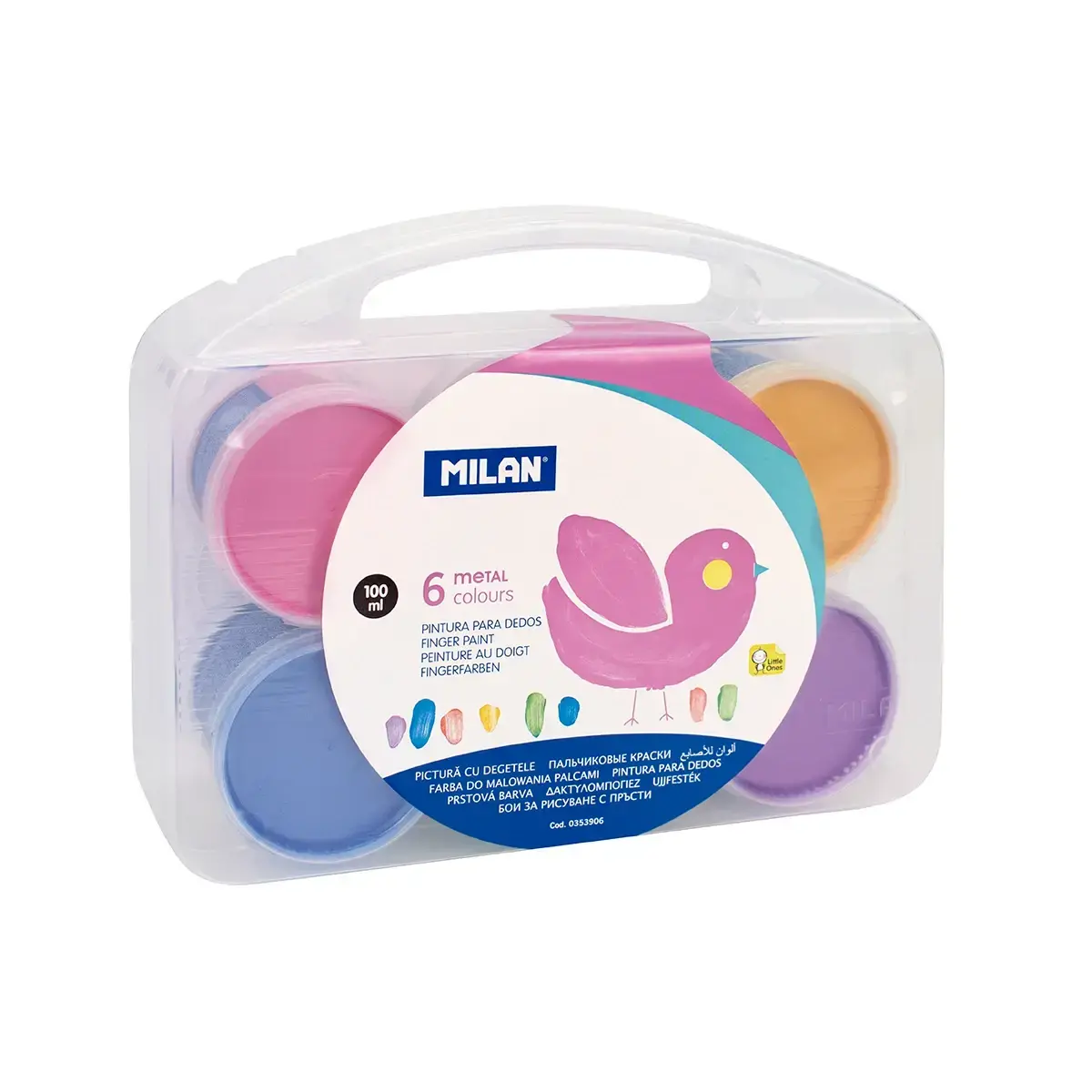 Boîte 6 pots 100 ml peinture au doigt couleurs métallisées