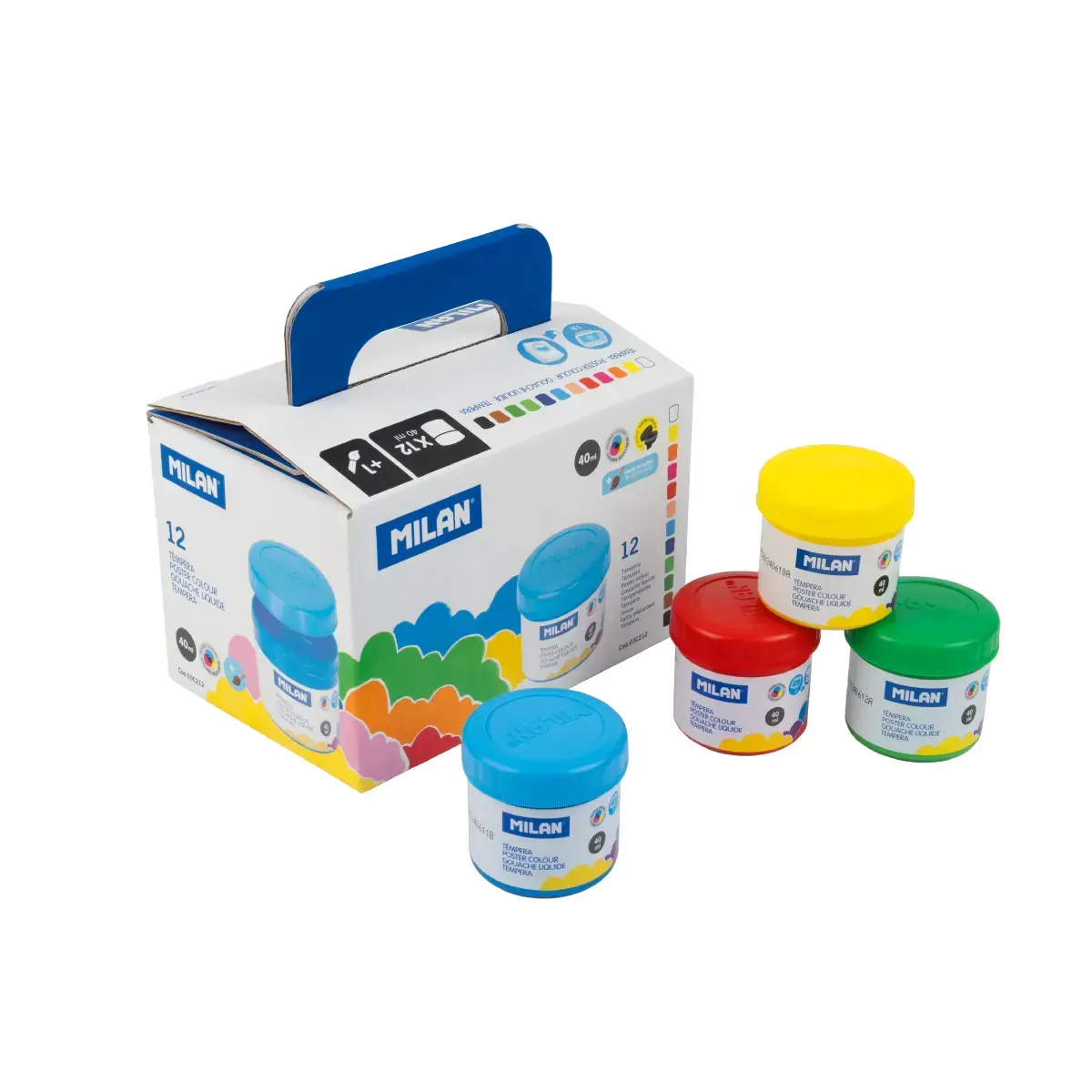 Boîte 12 pots 40 ml peinture gouache couleurs assorties avec pinceau