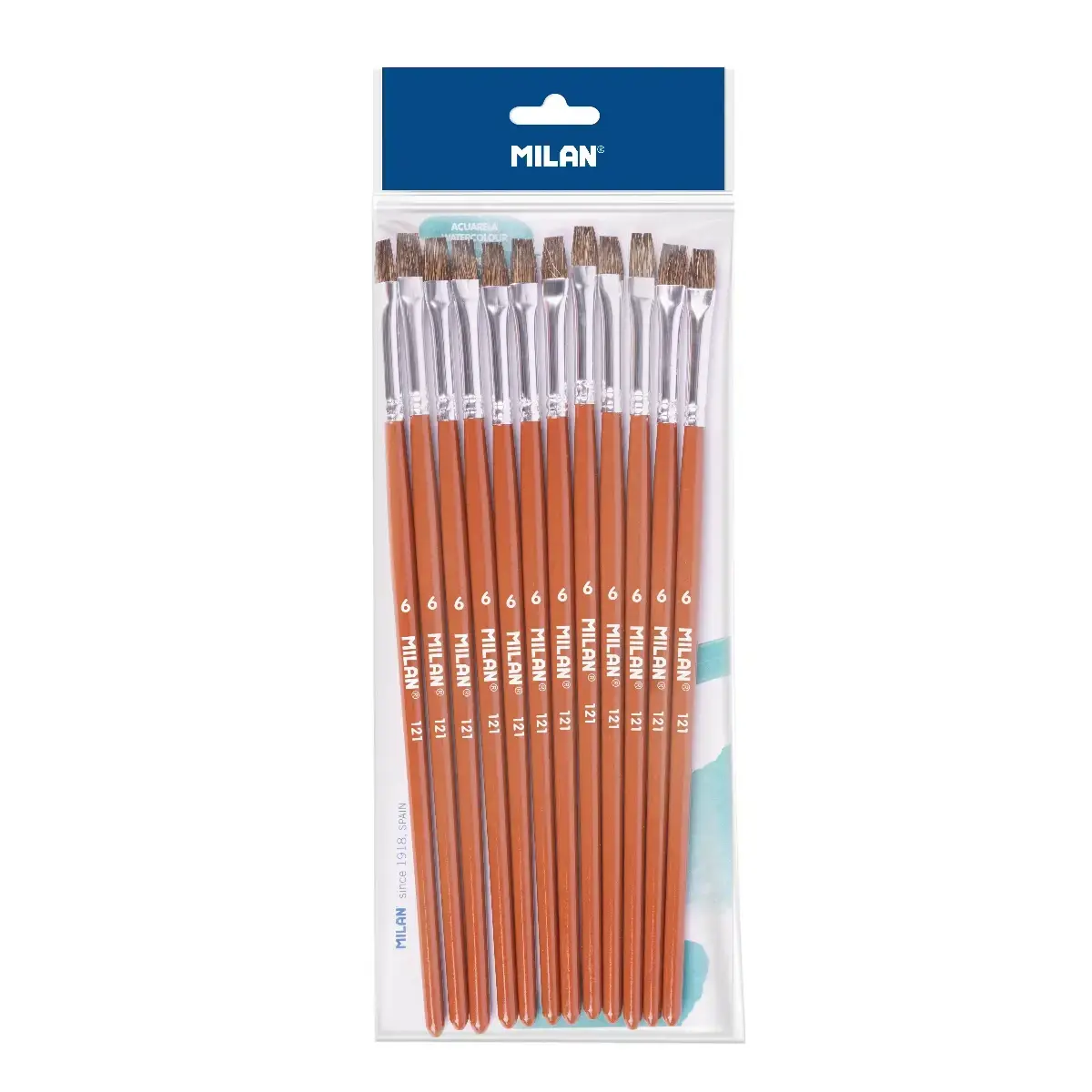 Sachet 12 pinceaux scolaires plats série 121 nº 6