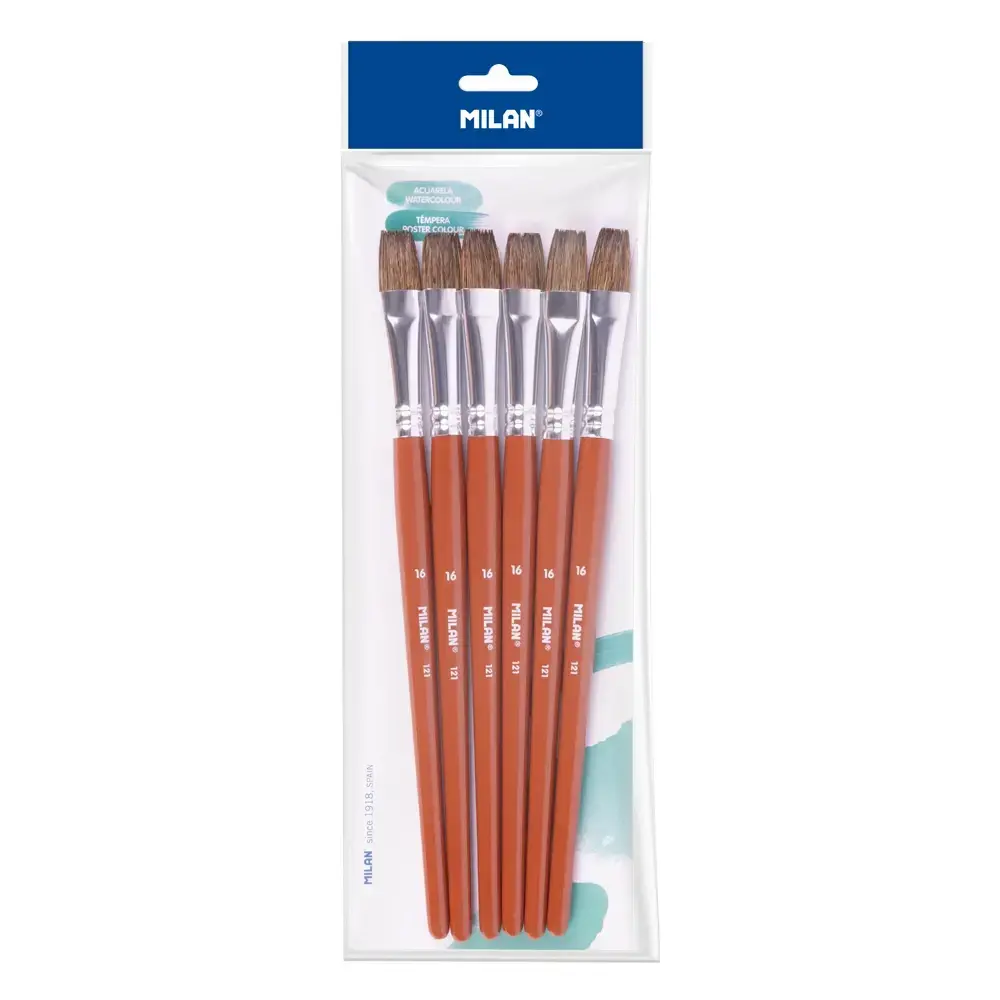 Sachet 6 pinceaux scolaires plats série 121 nº 16