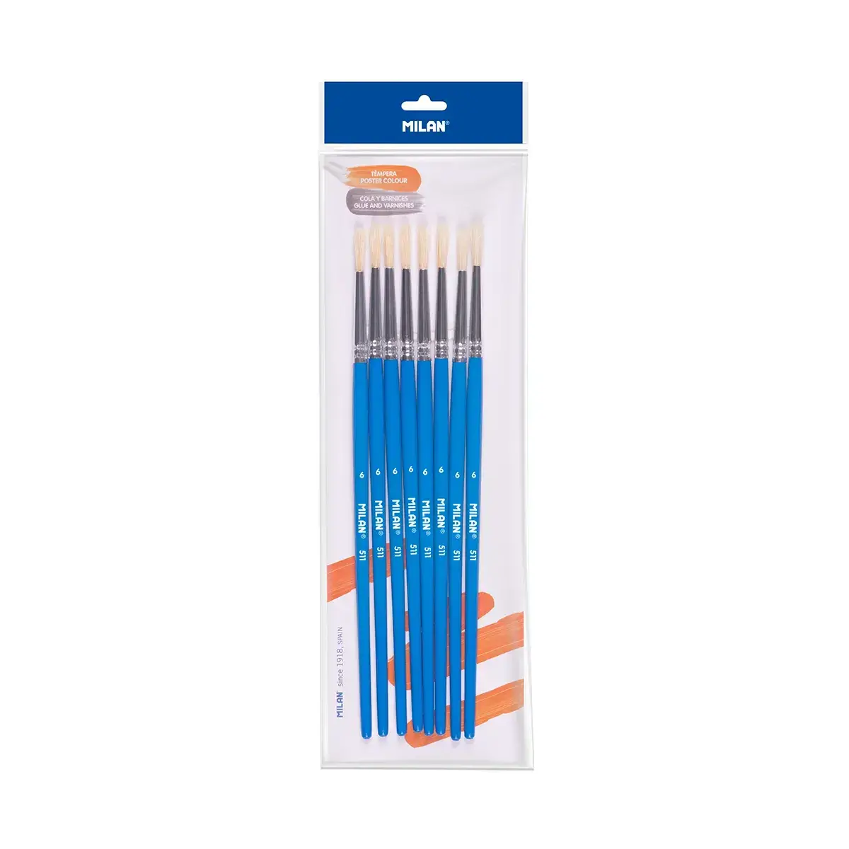 Sachet 8 pinceaux soie de porc ronds pour colle et gouache série 511 nº6