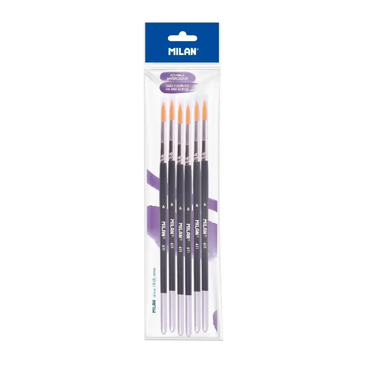 Sachet 6 pinceaux 'Premium Synthetic' ronds manche court série 611 nº 6