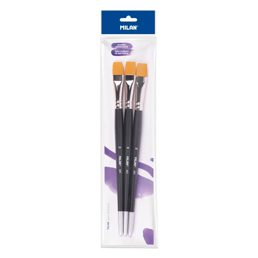 Sachet 3 pinceaux 'Premium Synthetic' plats manche court série 621 nº 14