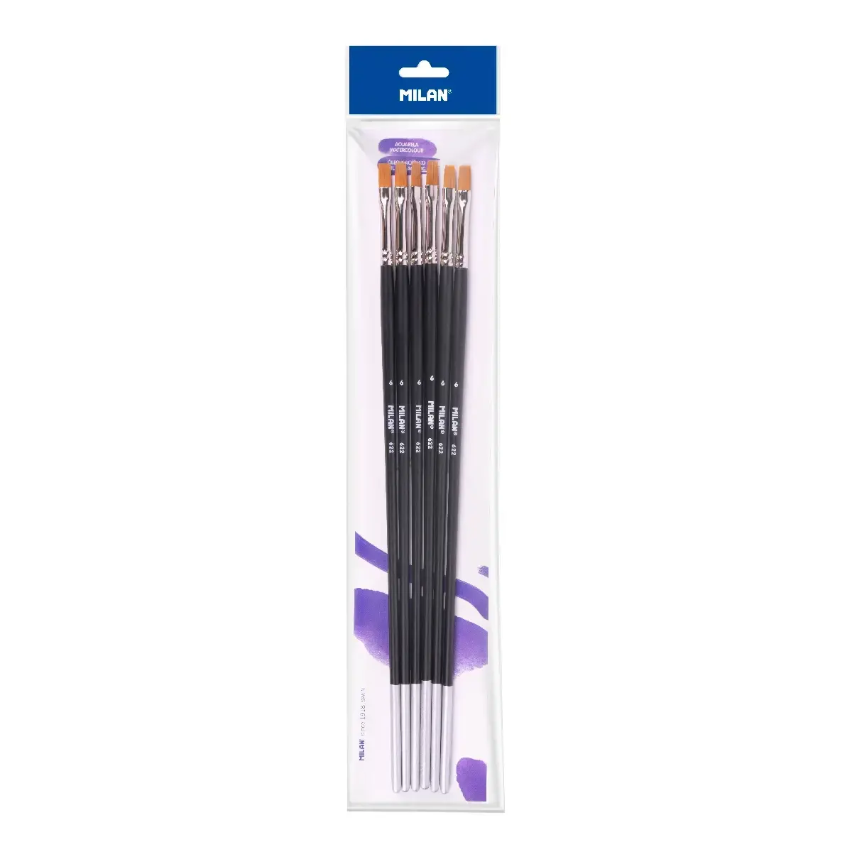Sachet 6 pinceaux 'Premium Synthetic' plats manche long série 622 nº 6