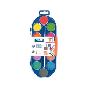 Étui 12 pastilles Ø 30 mm couleurs fluo et métallisées avec pinceau