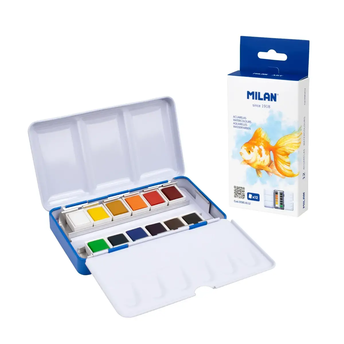 Boîte métal 12 aquarelles demi-godet MILAN Art