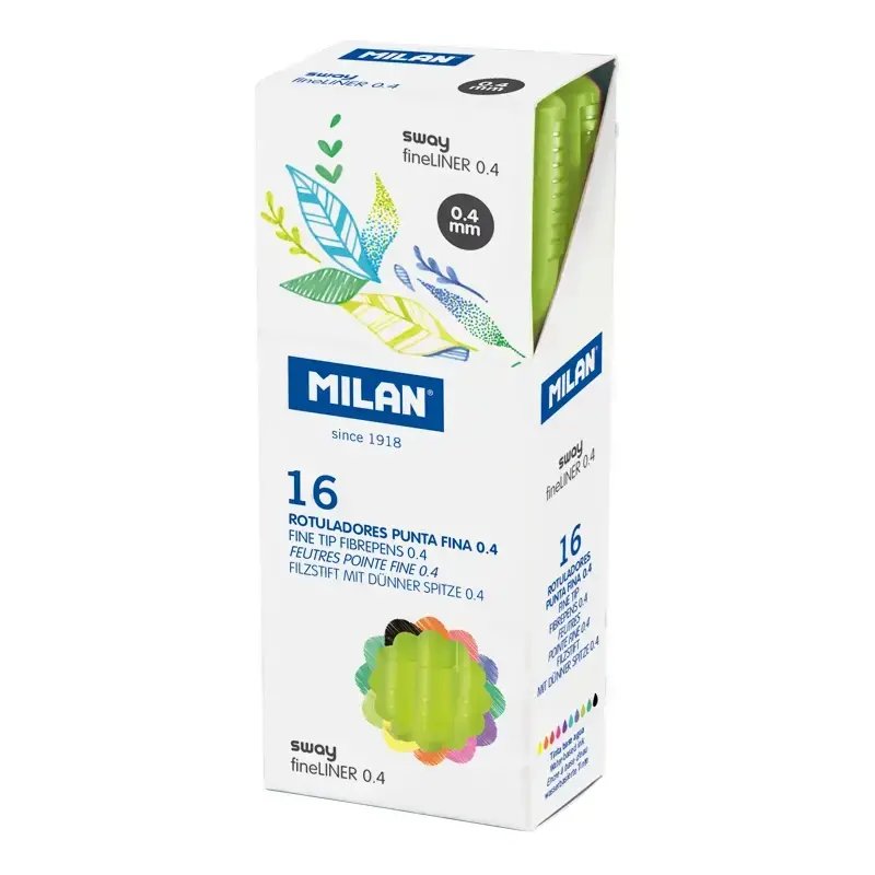 Boîte 16 feutres pointe fine SWAY fineliner 0,4 mm vert clair