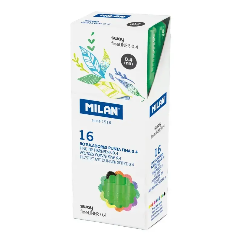 Boîte 16 feutres pointe fine SWAY fineliner 0,4 mm vert