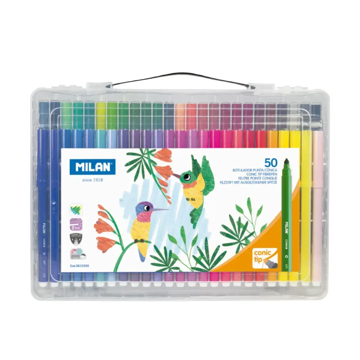 Mallette 50 feutres pointe conique (design colibri)