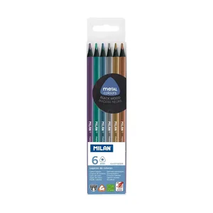 Boîte 6 crayons de couleur métallisés triangulaires bois noir