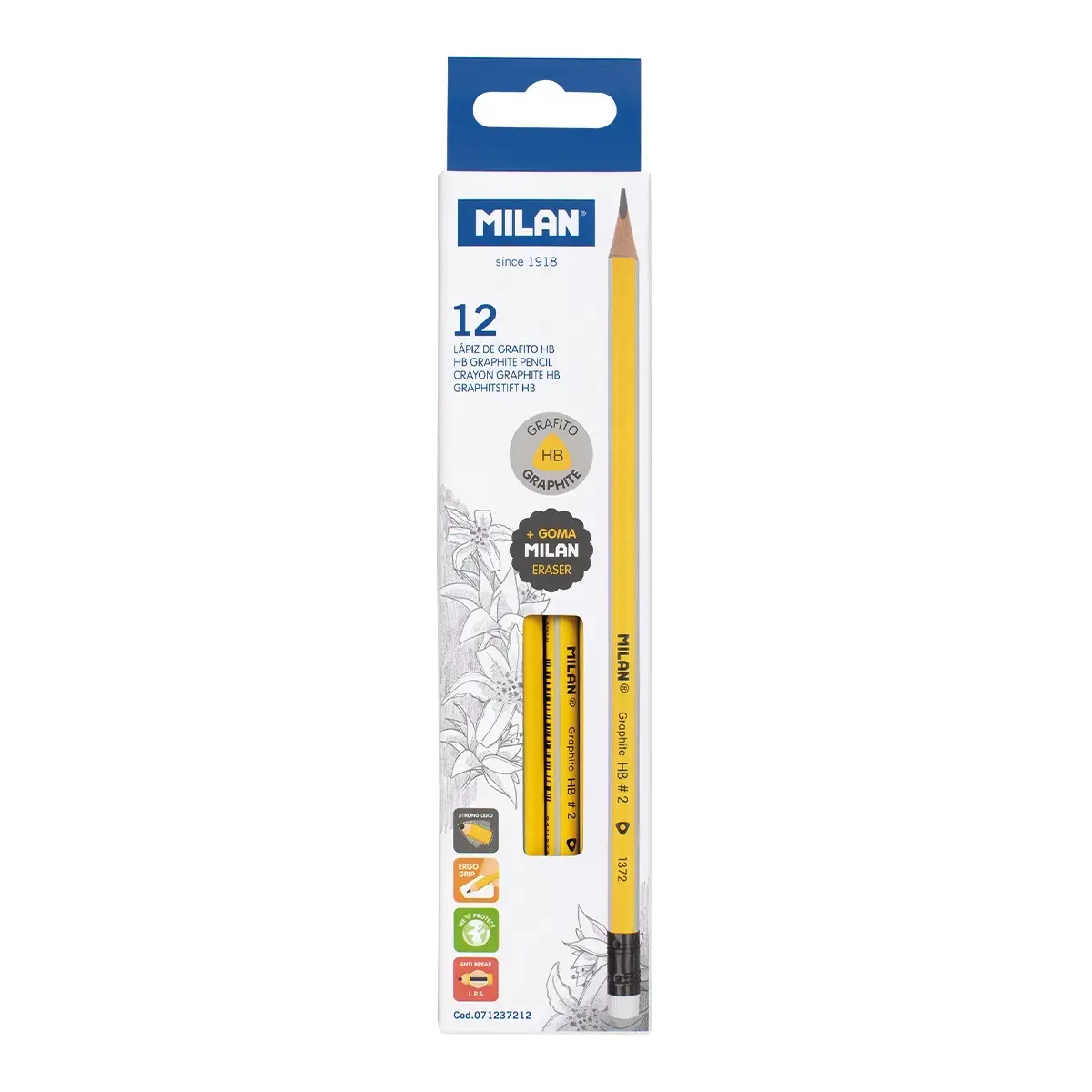 Boîte 12 crayons graphite HB couleur jaune avec gomme