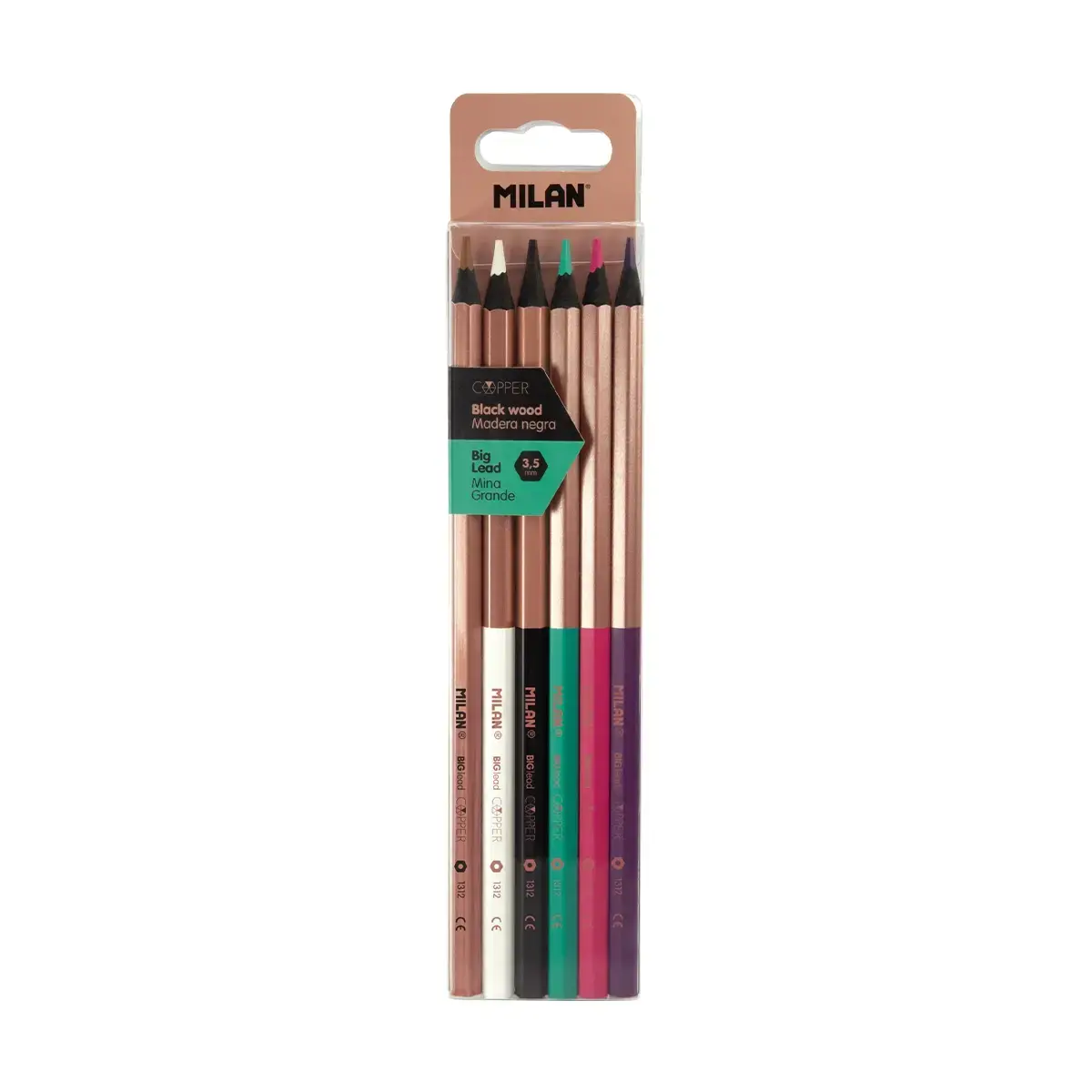 Boîte 6 crayons de couleur mine épaisse Copper, bois noir