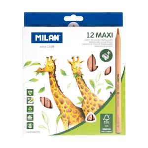 Boîte 12 crayons de couleur MAXI triangulaires, bois certifié FSC® +taille-crayons