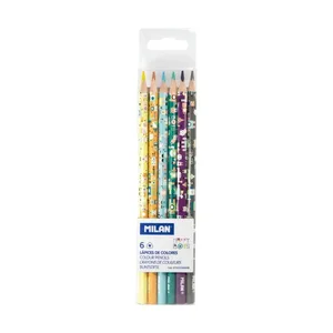 Boîte 6 crayons de couleur triangulaires avec dessins enfantins Happy Bots