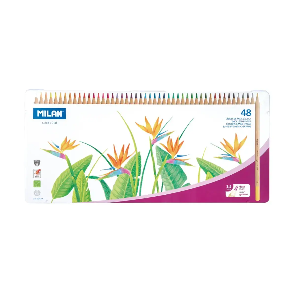Boîte métallique 48 crayons de couleur mine épaisse Ø 3,5 mm hexagonaux