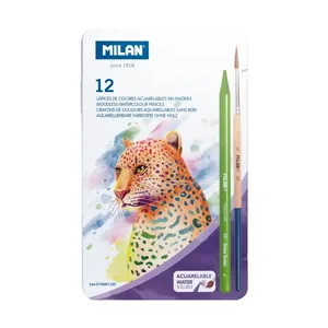 Boîte métallique 12 crayons de couleur aquarellables sans bois Todocolor + pinceau