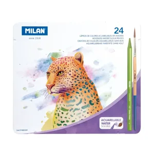 Boîte métallique 24 crayons de couleur aquarellable sans bois Todocolor+ pinceau