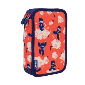 Plumier 2 compartiments avec contenu série spéciale Ninjutsu, rouge