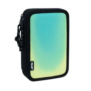 Plumier à 2 compartiments avec contenu Sunset, noir et vert