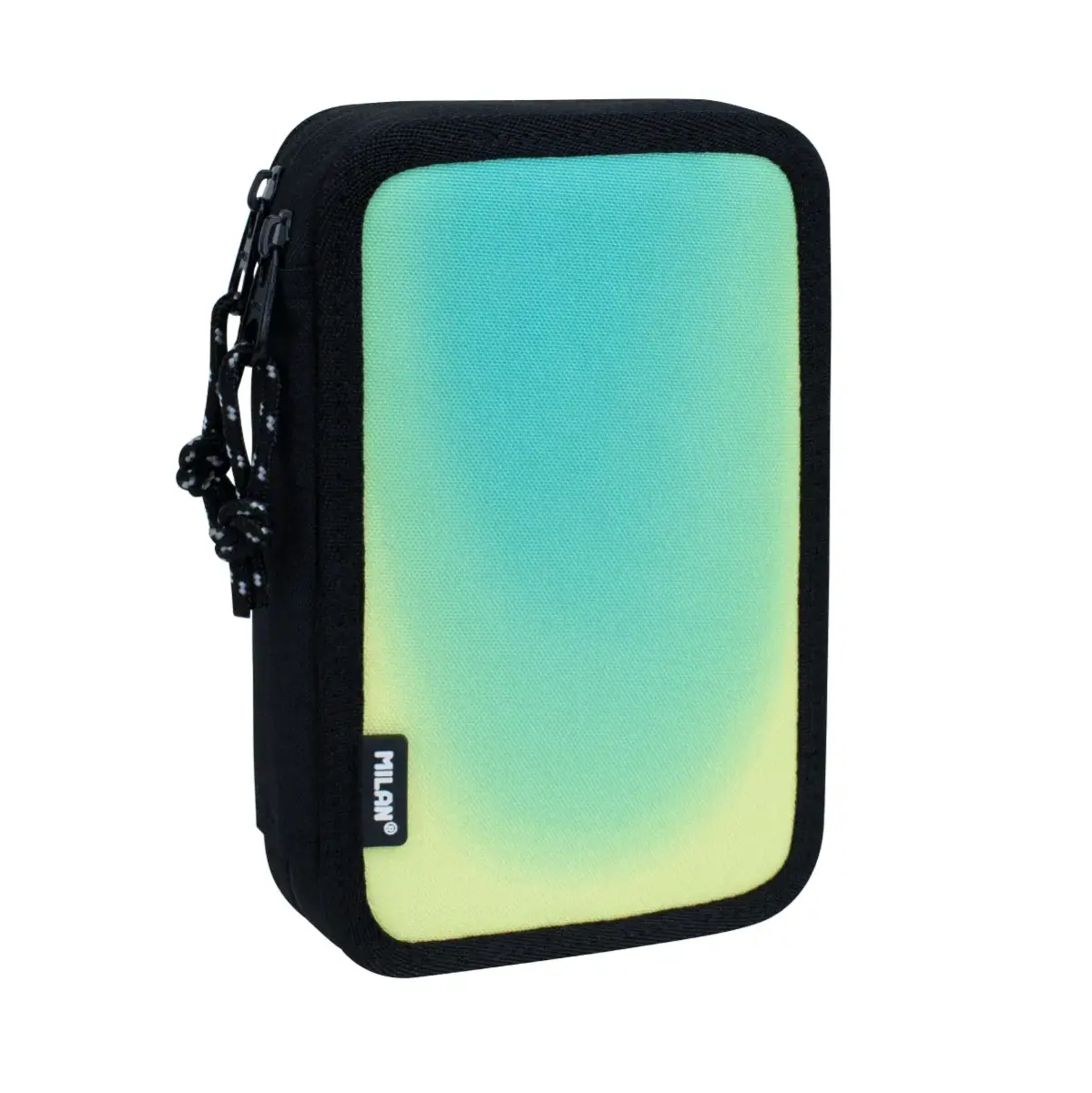 Plumier à 2 compartiments avec contenu Sunset, noir et vert