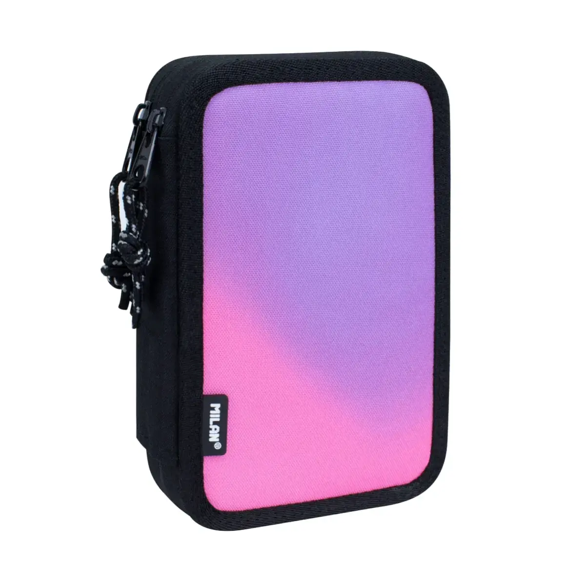 Plumier à 2 compartiments avec contenu Sunset, noir et rose