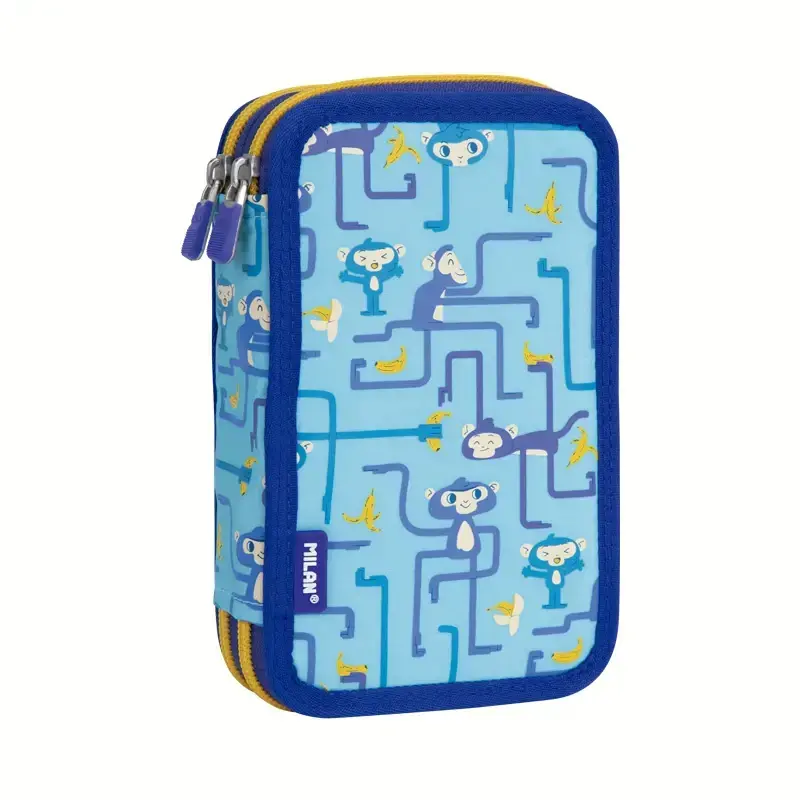 Plumier à 2 compartiments avec contenu Tangled Monkeys, bleu