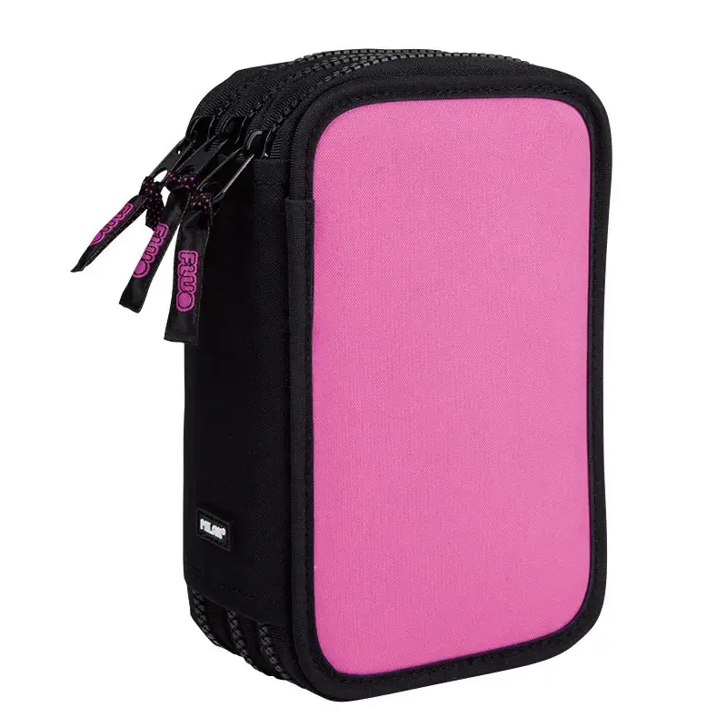 Plumier 3 compartiments avec contenu Compact Fluo rose