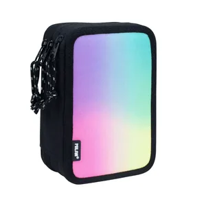 Plumier à 3 compartiments avec contenu Sunset, noir