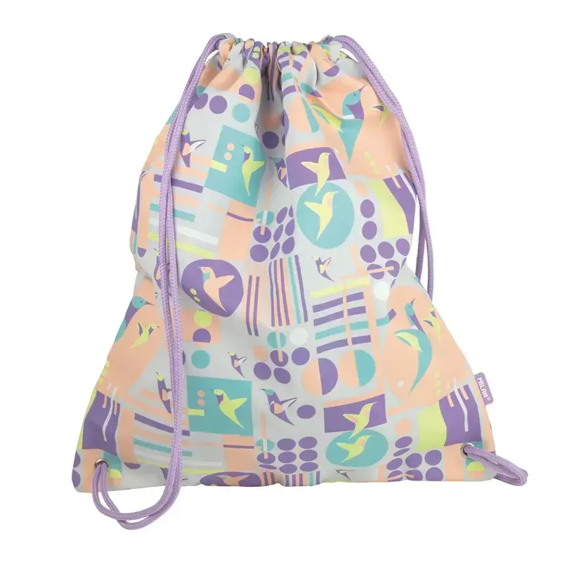 Grand sac à dos ficelle Sugar Colibrí Pastel, rose et gris