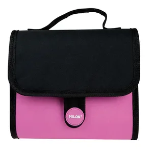 Petit cartable 2 trousses avec contenu Compact Fluo rose