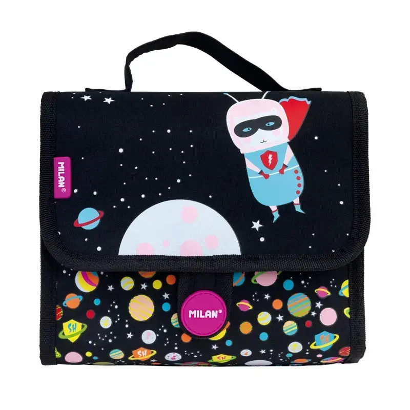Petit cartable 2 trousses avec contenu Super Heroes Space noir
