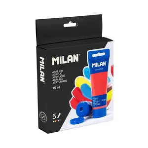 Boîte 5 tubes 75ml peinture acrylique, couleurs assorties