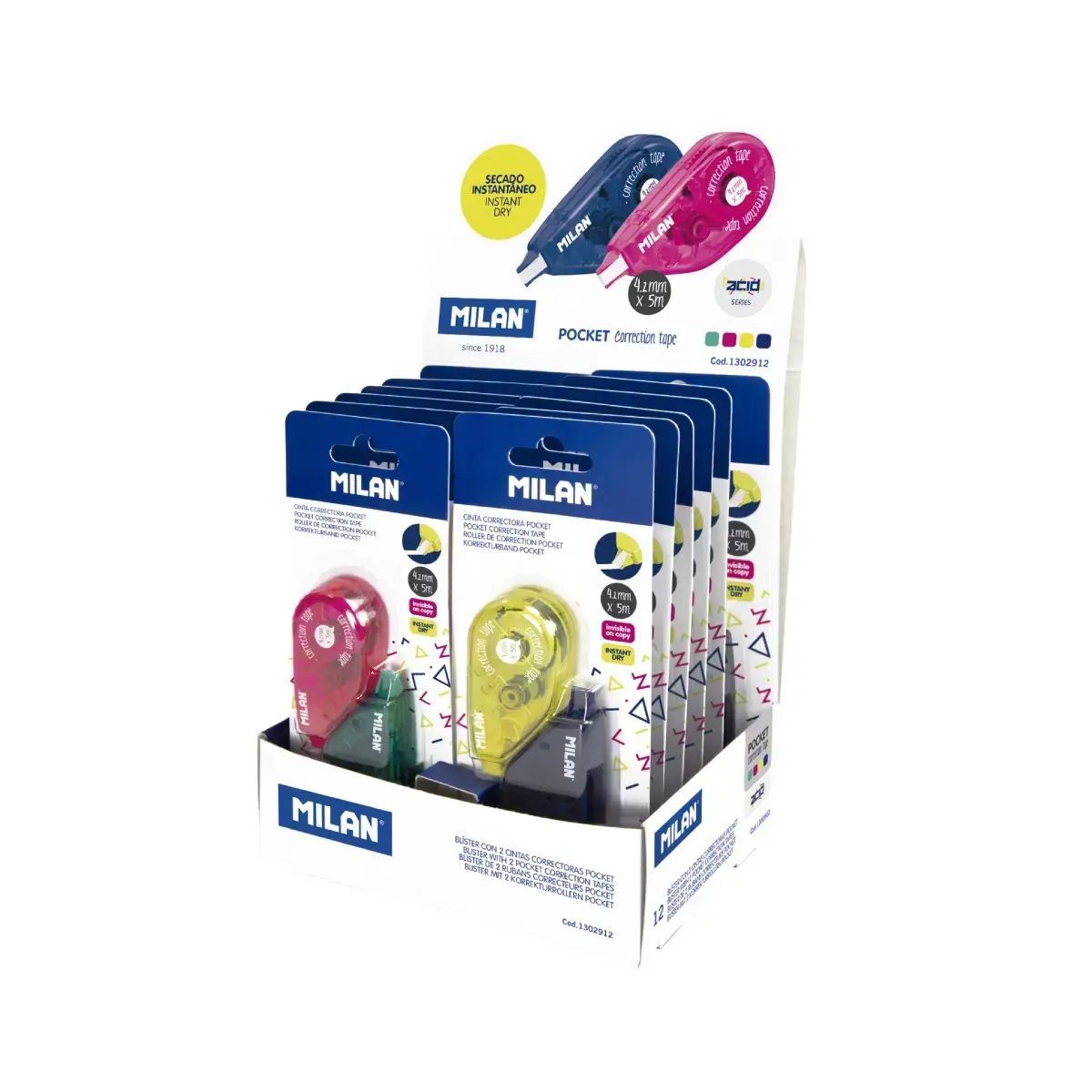 Boîte présentoir 12 blisters rubans correcteurs Pocket Acid, 4,2 mm x 5 m