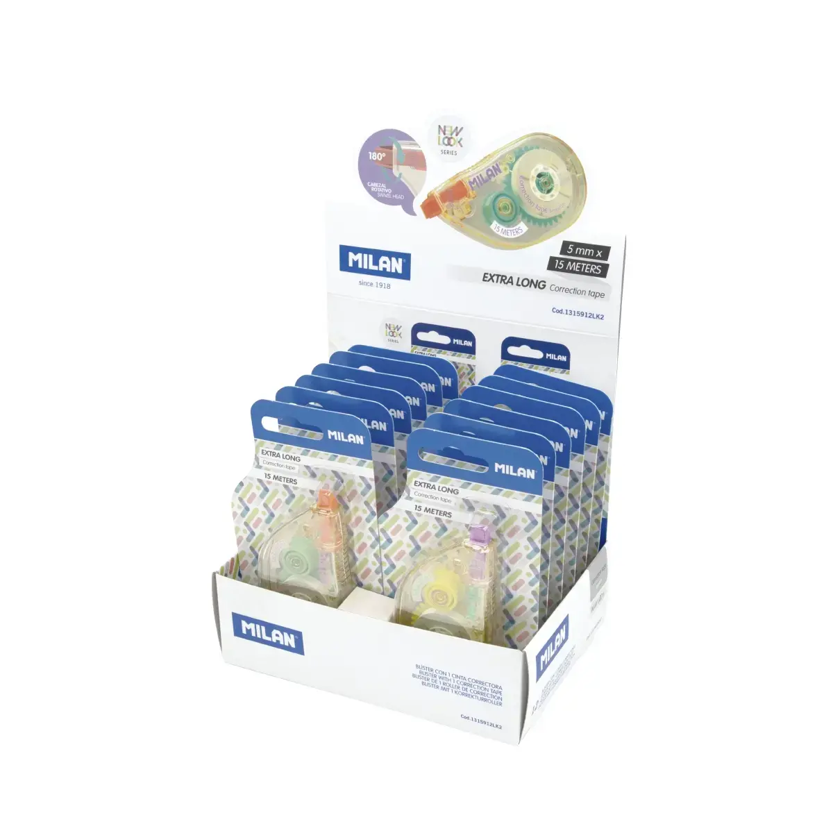 Boîte présentoir 12 blisters ruban correcteur 5 mm x 15 m, série New Look
