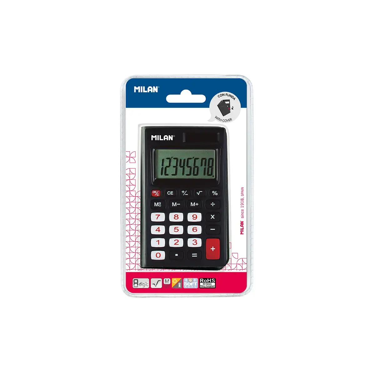 Blister calculatrice noire 8 chiffres avec étui