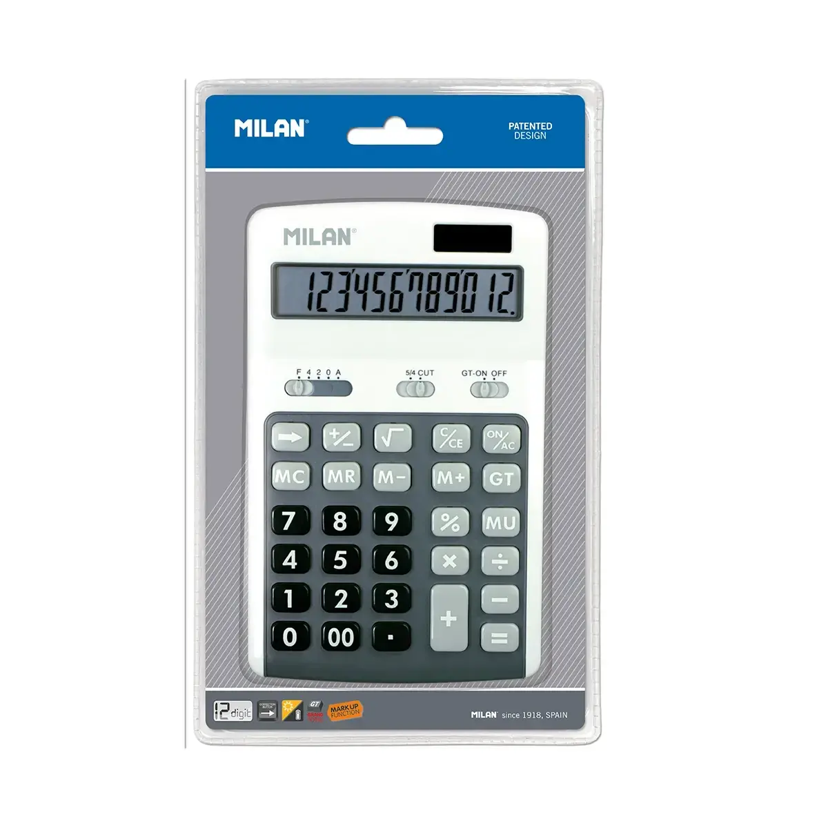 Blister calculatrice grise 12 chiffres grandes touches