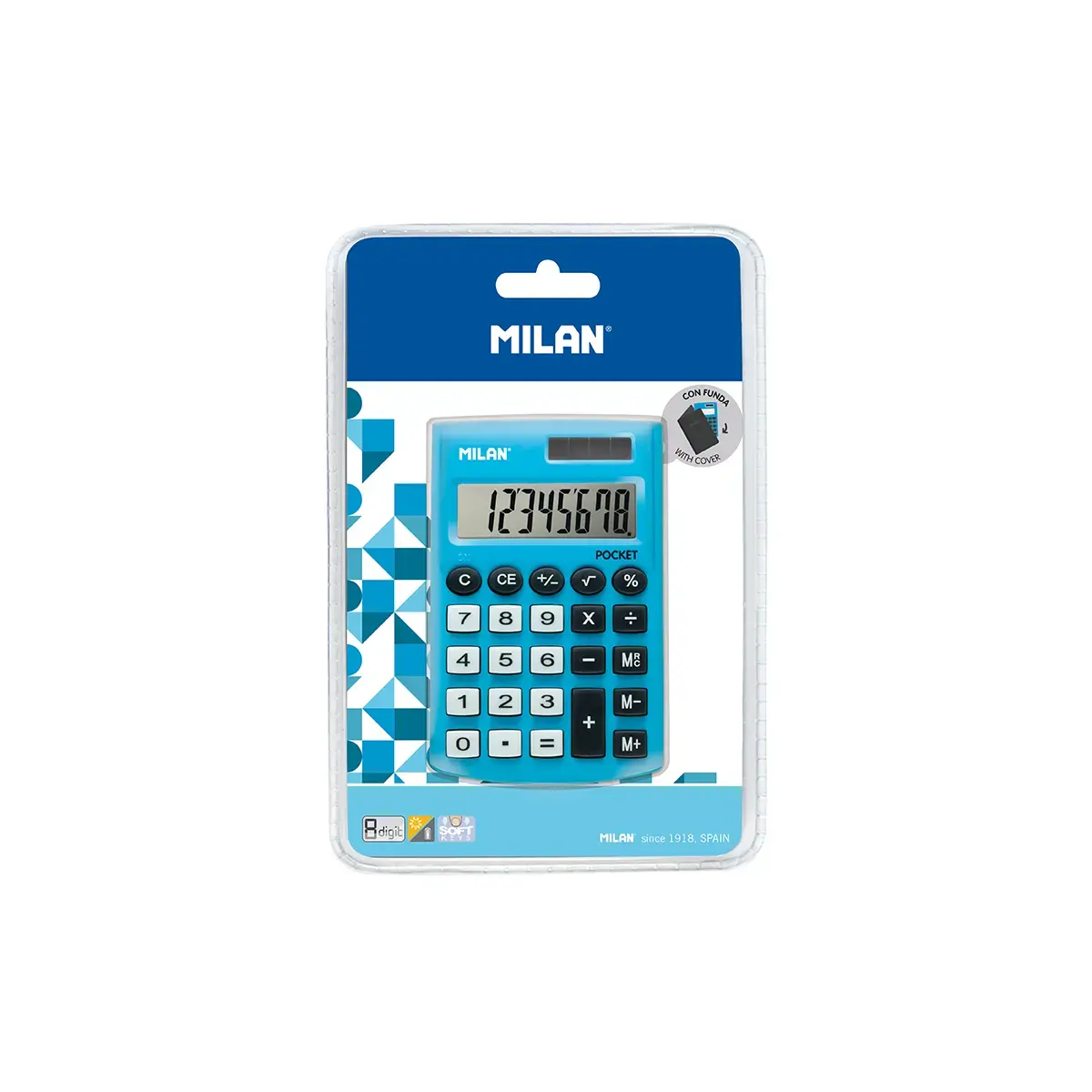 Blister calculatrice Pocket bleue 8 chiffres avec étui