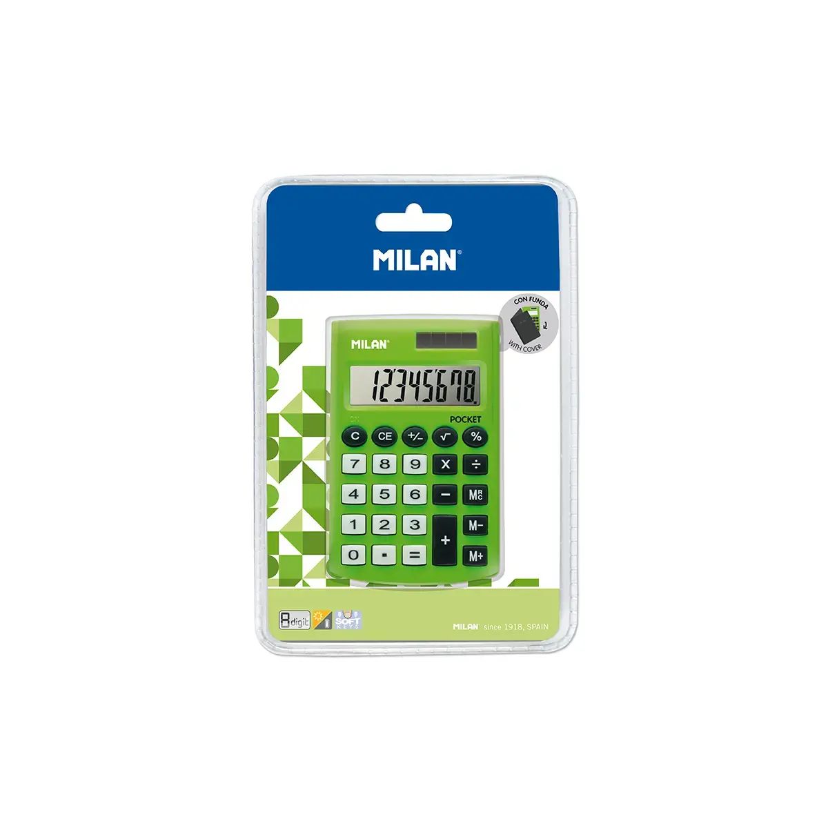 Blister calculatrice Pocket verte 8 chiffres avec étui