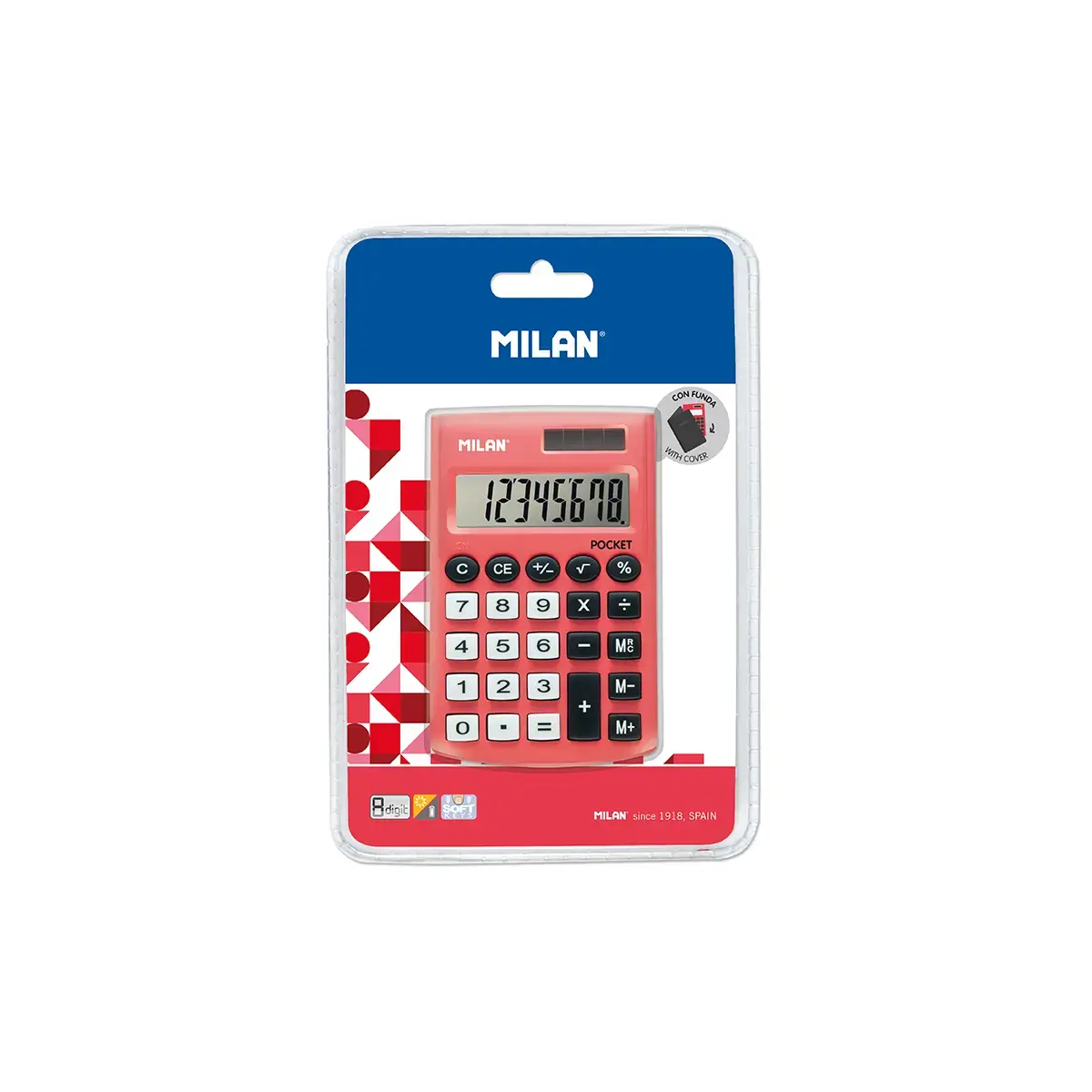 Blister calculatrice Pocket rouge 8 chiffres avec étui