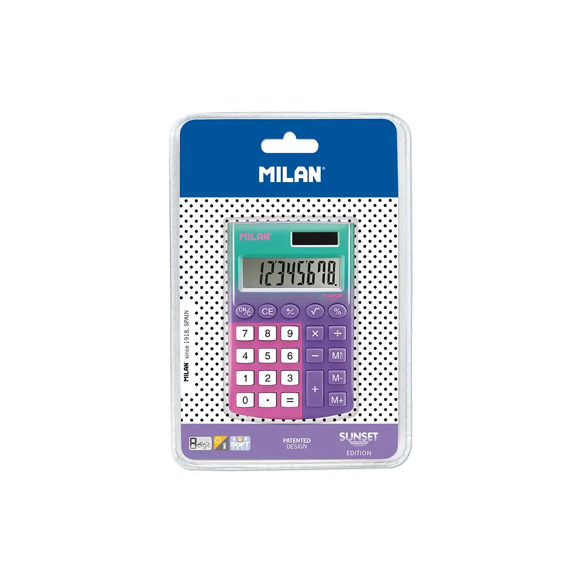 Blister calculatrice 8 chiffres Pocket Sunset lilas