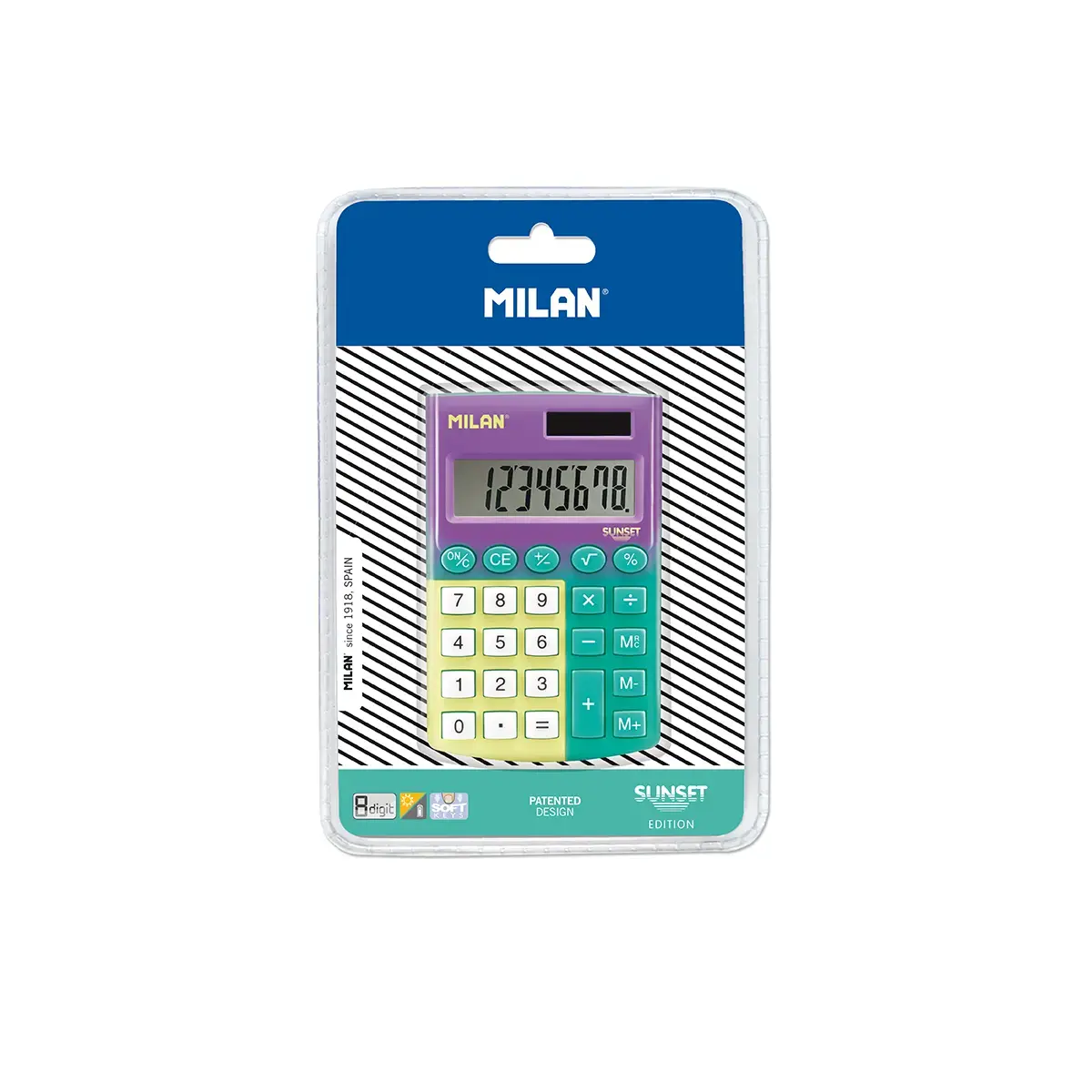 Blister calculatrice 8 chiffres Pocket Sunset turquoise