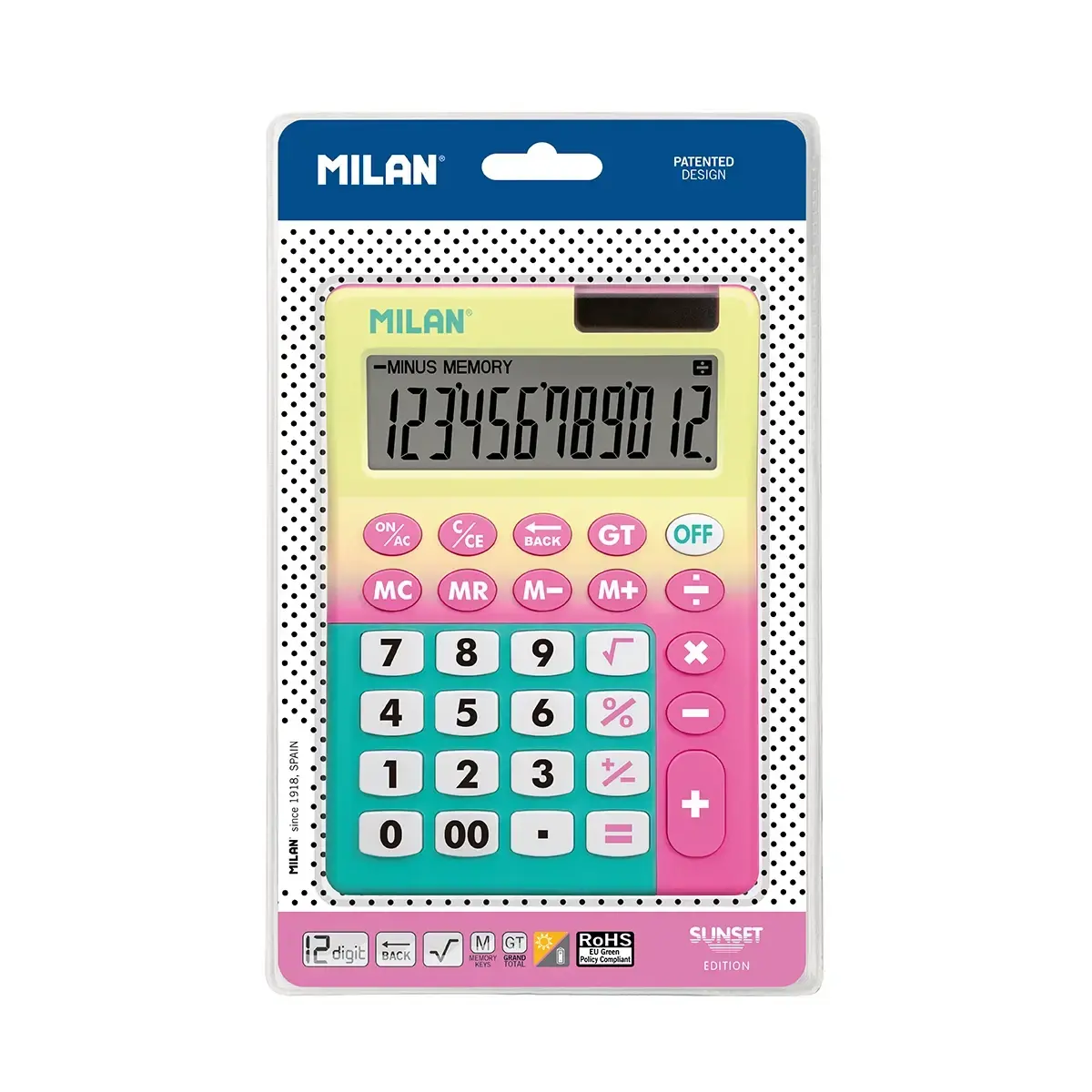 Blister calculatrice 12 chiffres Sunset rose