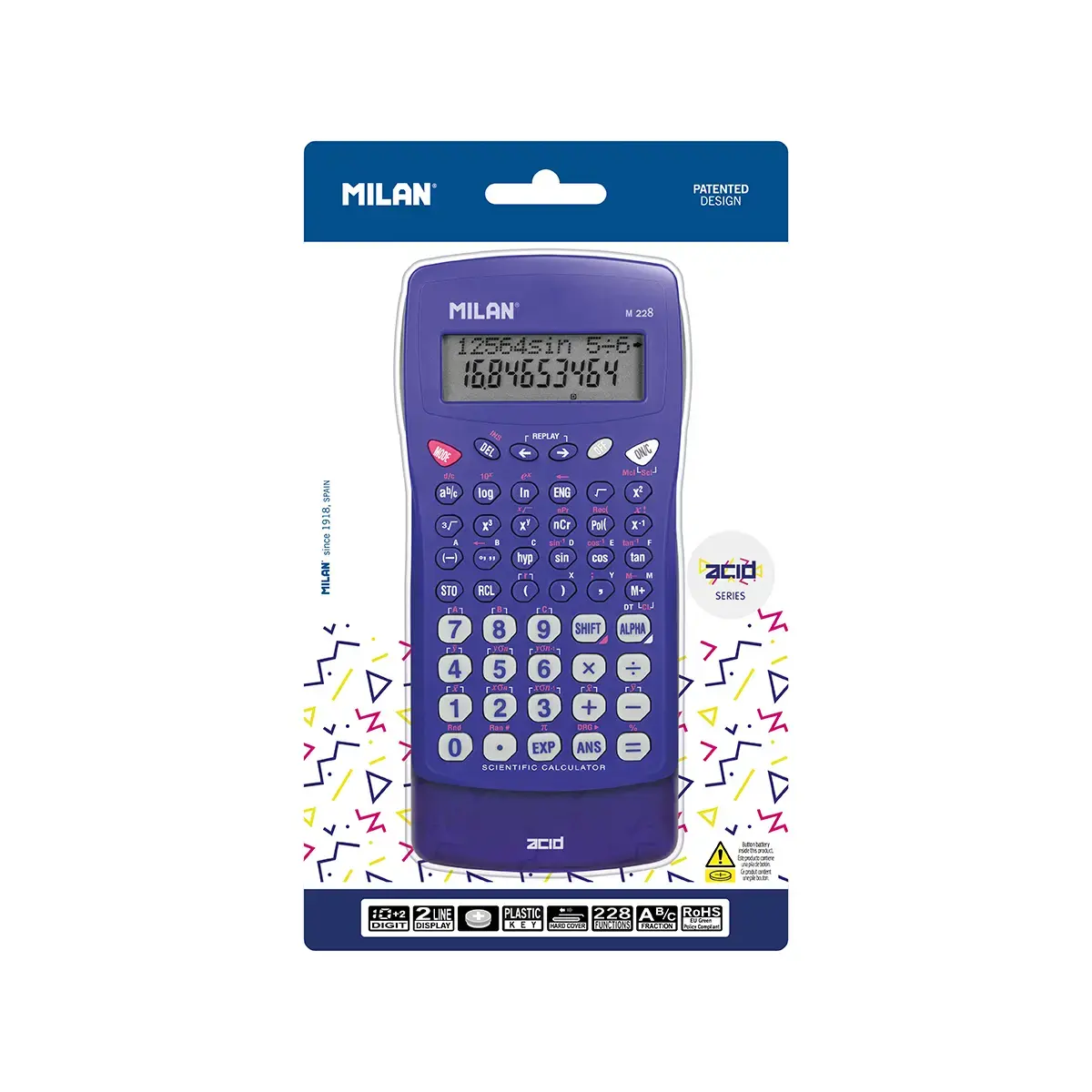 Blister calculatrice scientifique M228 série Acid, bleu