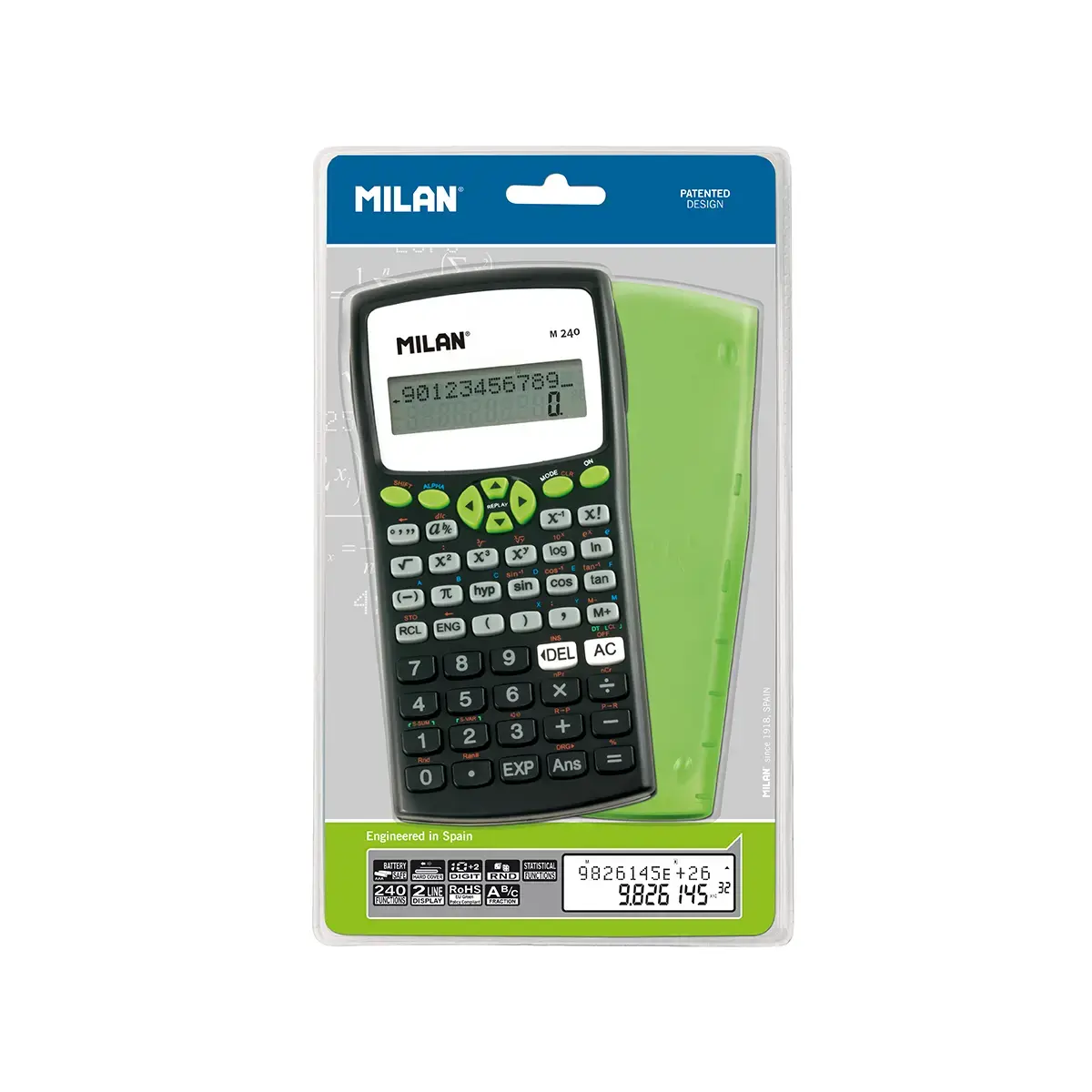 Blister calculatrice scientifique M240 avec étui vert
