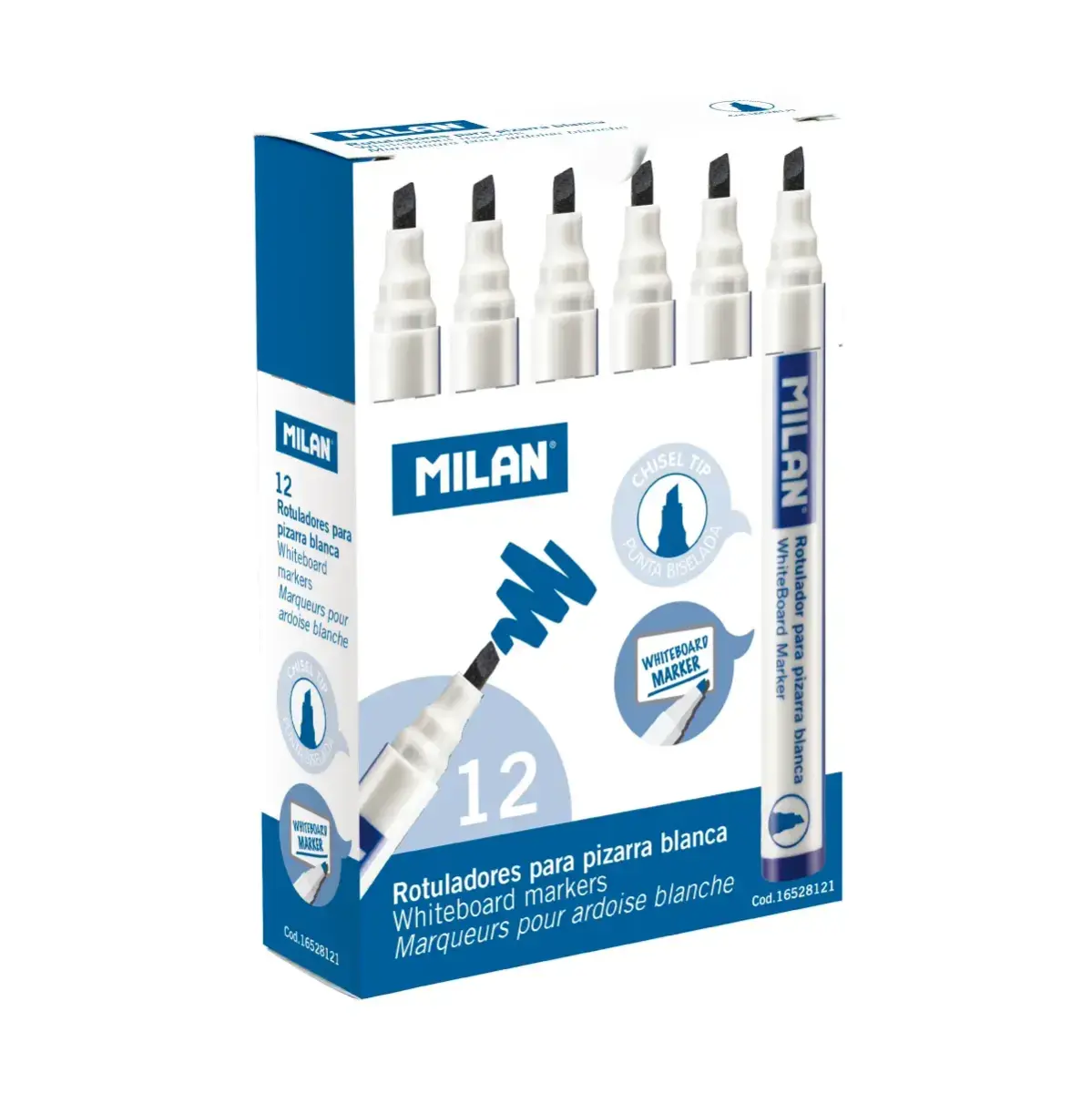 Boîte 12 feutres pour tableau blanc pointe biseautée bleu (1 - 4 mm)